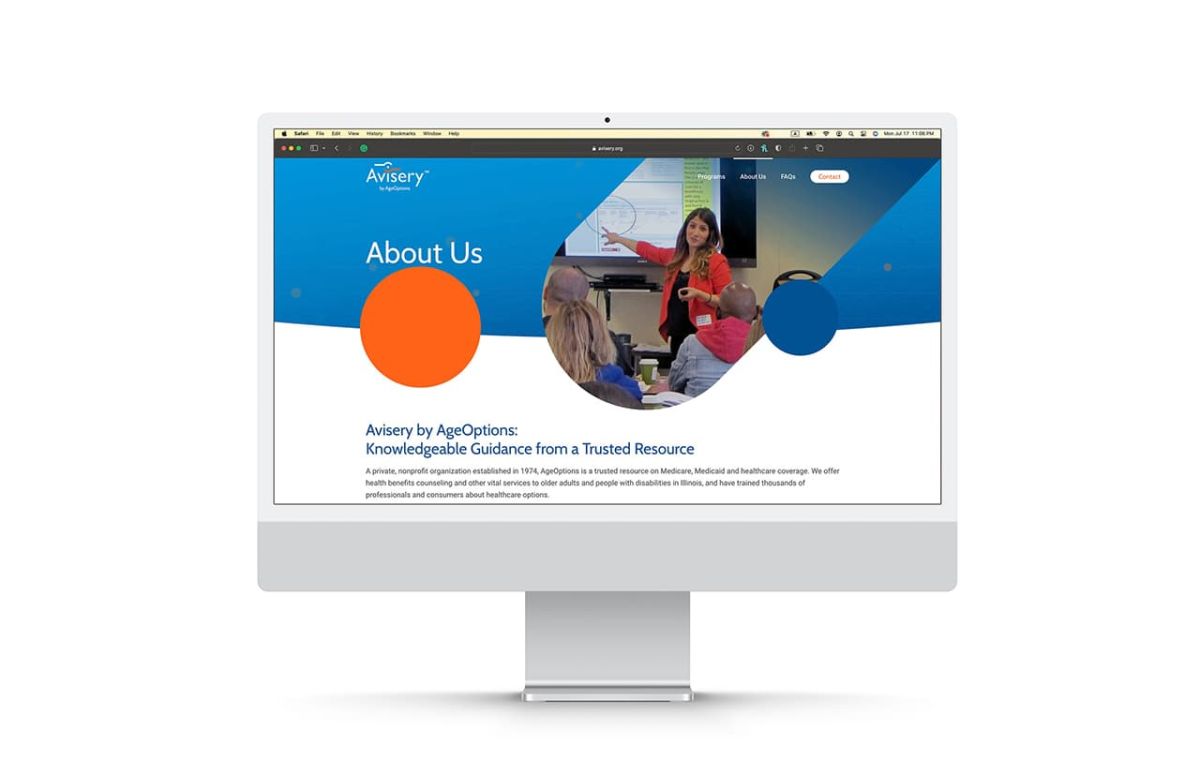 A mock up of the advisory website on an iMac