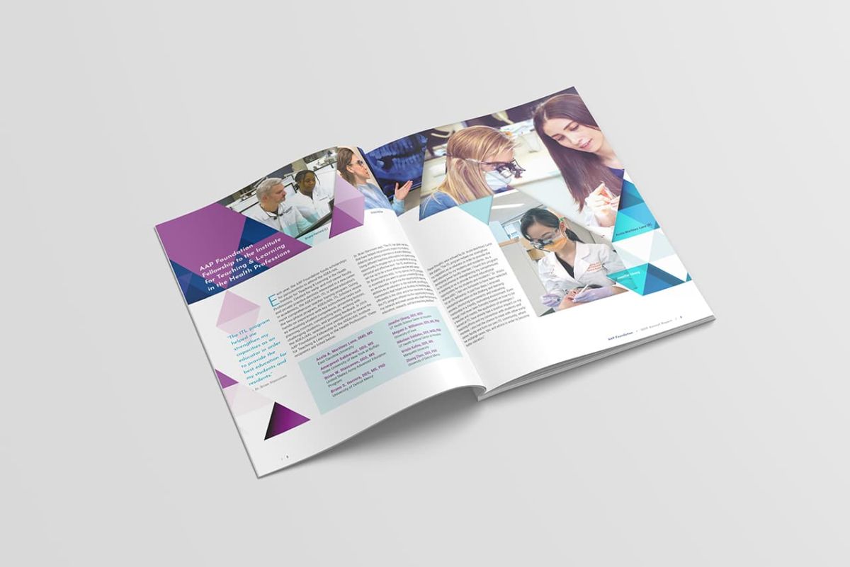 an open copy of the annual report with multiple images of dentists