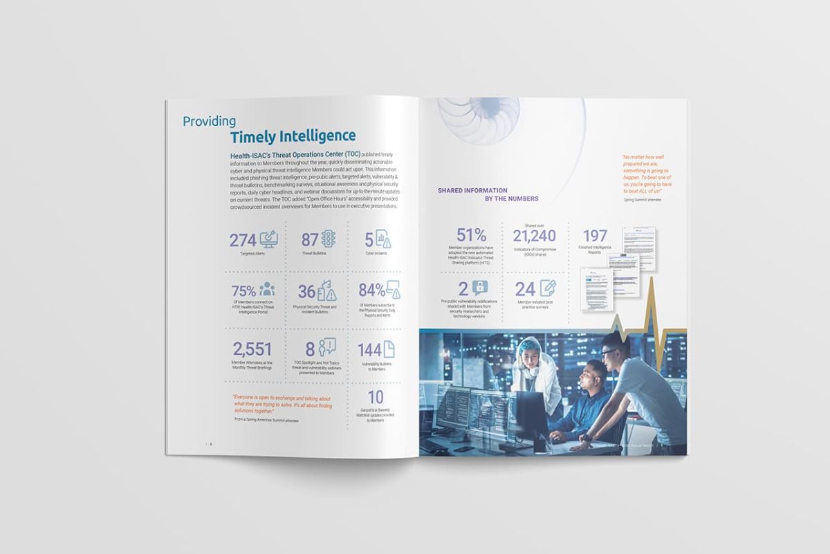 An open copy of the annual report showcasing yearly analytics