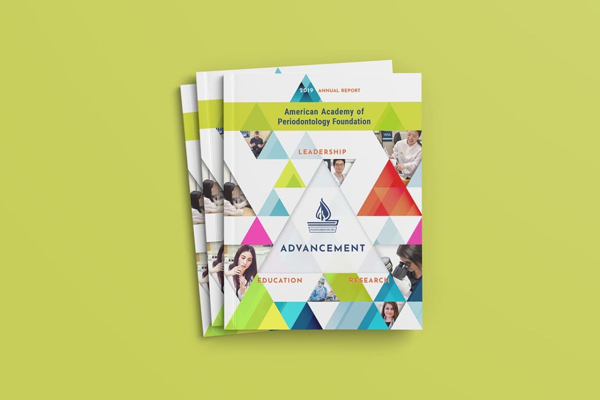 a stack of the 2019 AAPF annual report showcasing NeigerDesign's innovative integrated printmaking expertise