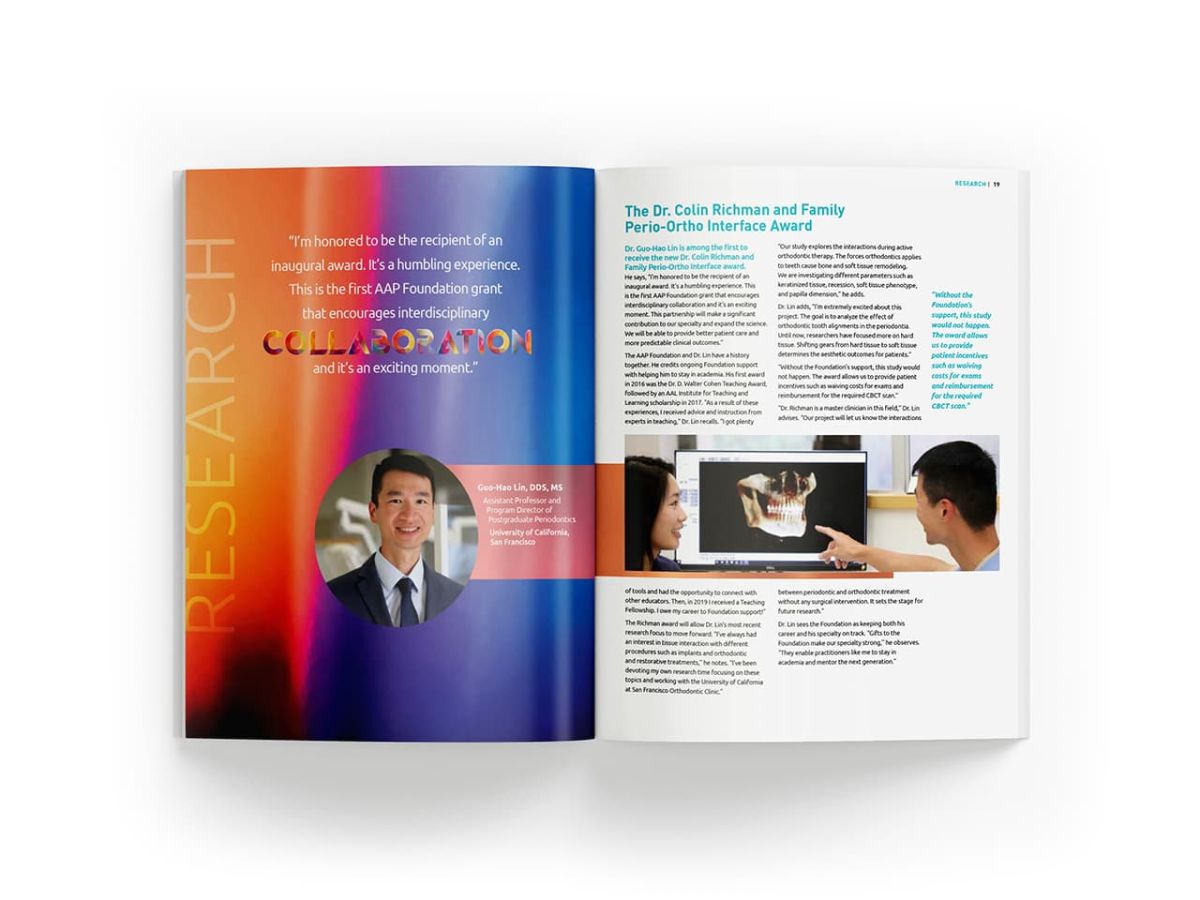 an open copy of the annual report that shows a page about the Dr. Colin Richman award